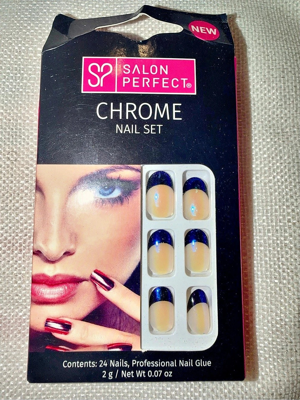 Salon Perfect Electric Chrome Tips on Nude Nail Set NWT